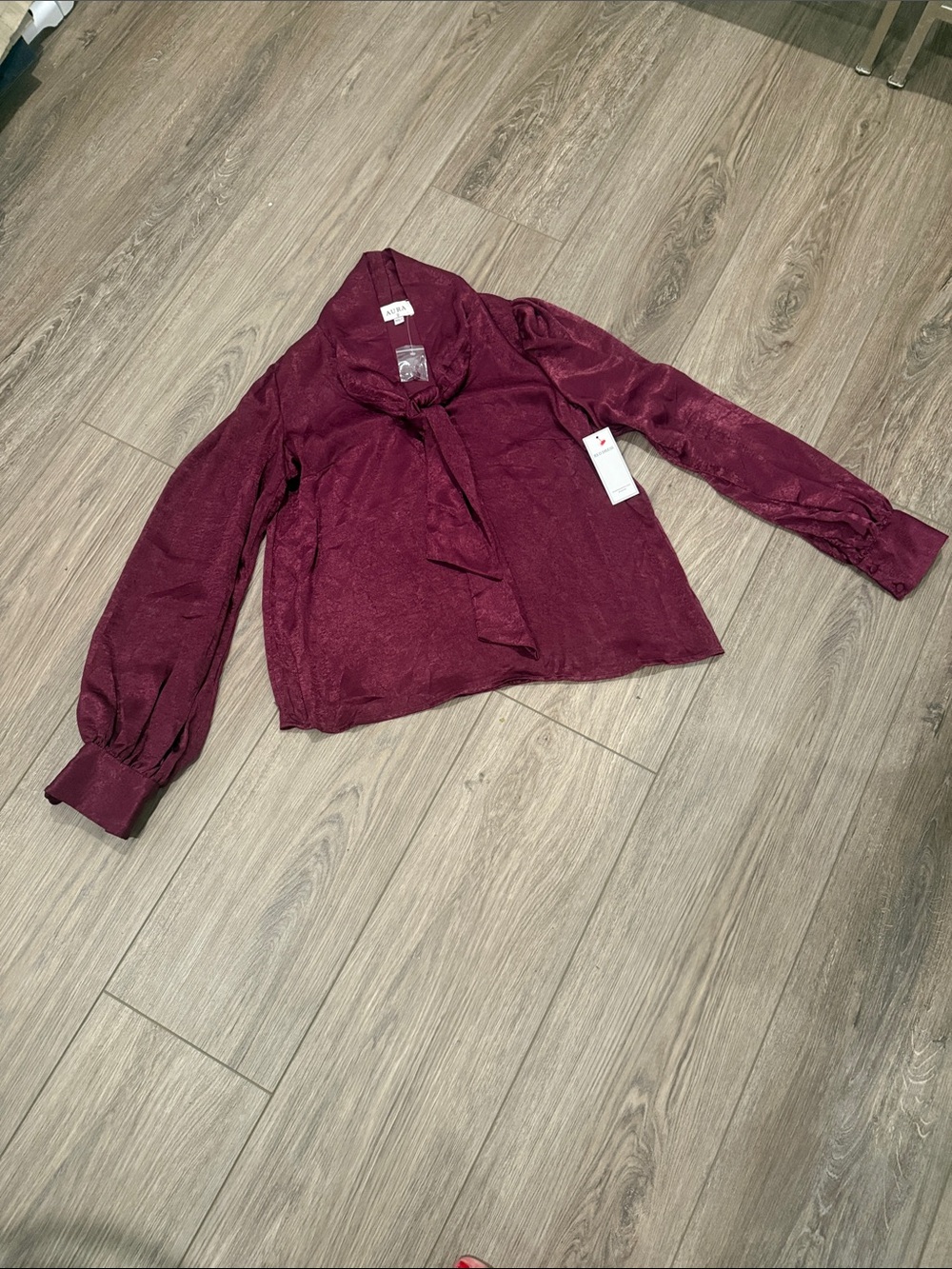 Aura Wine-Red Tie-Neck Blouse